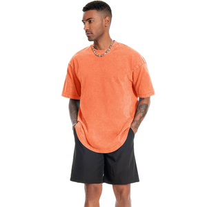 Camiseta Oversize Naranja Tie-Dye de Manga Corta Casual con Cuello Redondo de Algodón Tejido con Patrón Liso y Lavado Ácido, Disponible para Venta en Línea - Product Image 3