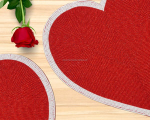 Heart Shaped <b>Red</b> Beaded <b>Placemat</b> Valentine's Day White Border Table Decor Boutique Wholesale Artistry By PR India Manufacturer - Product Image 2