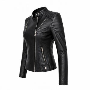 Ventes en gros de vestes et manteaux en cuir pour femmes, taille standard, logo personnalisé, veste en cuir pour femmes, veste en cuir de moto pour femmes - Product Image 3