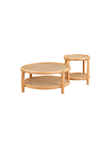 Modern Rattan Coffee <b>Table</b> Set With Storage <b>Shelf</b> Coastal Living Room Furniture Nesting Design Wooden Frame - Product Image 2