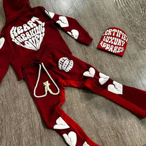 Ensemble de survêtement en molleton de coton 460 GSM pour homme, coupe ample, style streetwear, impression en relief, poids lourd, hiver, fabrication OEM personnalisée - Product Image 3