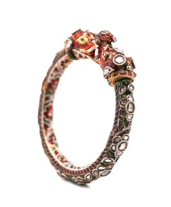 Bracelets ethniques pour femmes en or massif 22 carats avec diamants et pierres naturelles taille poire en émail rouge, bracelets de mariage - Product Image 2