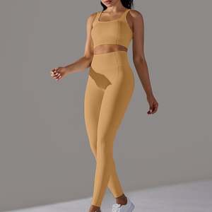 Ensemble de yoga 2 pièces pour femme : débardeur court et leggings taille haute, ultra doux, sensation seconde peau, extensible, respirant, sexy et sportif - Product Image 2