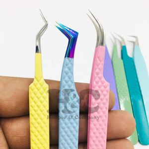 Pince à épiler d'extension de faux cils de haute qualité pince à épiler en acier inoxydable poignée de couleur personnalisée pince à épiler Logo vison - Product Image 1