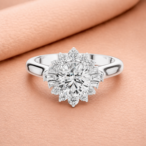 Anillo de Compromiso de Lujo con Diamante Cultivado en Laboratorio, Diseño Floral en Oro Amarillo, Blanco y Rosa, Certificado IGI, para Mujer - Product Image 1