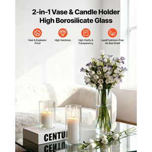 Centros de Mesa para Bodas, Decoraciones para Mesa, 72 Jarrones de Vidrio Transparente, Velas de Pilar, Portavelas Cilíndricos Altos, Modelo Hurricane - Product Image 3