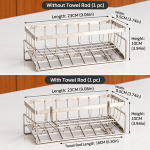 Organisateur d'évier de cuisine en acier inoxydable avec porte-éponge, plateau d'égouttage et porte-serviettes pour comptoir de cuisine - Product Image 5