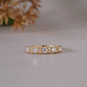 Modern 14K Yellow Gold Moissanite Wedding Band Unique Alternating Round and Baguette Cut <b>Stacking</b> <b>Ring</b> for Women Bold Jewelry - Product Image 1