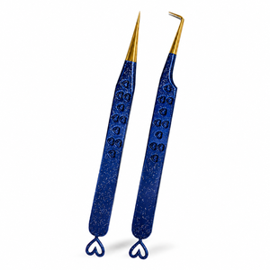 Precision Stainless Steel Eyelash Tweezers 125mm Blue Gold Tip Smooth Surface For Lash Extension - Product Image 1