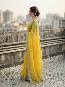 ชุดส่าหรีสำหรับแขกงานแต่งงานสุดหรู - ผ้าไหมโกลด์ครัชพร้อมดีไซน์ C-Pallu และเสื้อไหมบังกลอรี - Product Image 3