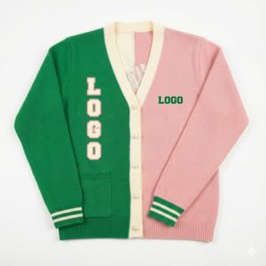 Customized AKA Pink Green Two Tone Color Block Women's Knitted Sorority <b>Cardigan</b> <b>Sweater</b> Pearl Button V Neck Long Sleeve Greek - Product Image 3