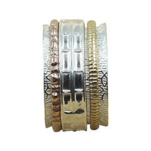 Multi Layer <b>Spinner</b> <b>Ring</b> Silver Brass Copper Mixed Metal Meditation Band Textured Pattern Handmade Unisex Anxiety <b>Ring</b> for Women - Product Image 1