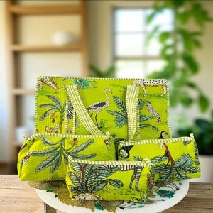 Ensemble de sacs fourre-tout matelassés légers à imprimé floral brodé, 4 pièces, unisexe, motif orange rayé, fermetures éclair à fruits, tissu tissé - Product Image 4