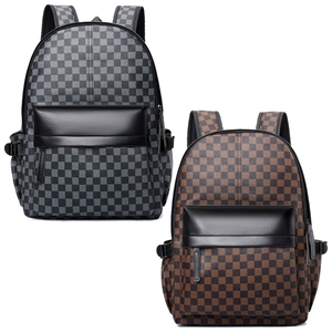 Mochila de Negocios de PU con Patrón de Rejilla de Diamantes, Diseño Unisex, Capacidad de 20-35L, Cierre Impermeable, Poliéster, para Computadora - Product Image 1