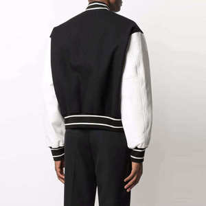Veste universitaire en laine mélangée pour homme, noir et blanc, style preppy, col rabattu, coupe classique, vêtement d'automne, sur mesure - Product Image 2