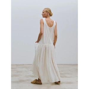 Vestido largo sin mangas para mujer, informal, estilo bohemio, fluido, para playa, en color blanco - Product Image 3