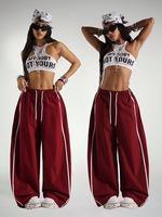 Pantalones Deportivos de Verano para Mujer, Cintura Media, Frente Plano, Corte Holgado Informal, con Cordón, Pierna Ancha, 100% Algodón, Bordado 3D, 340g