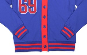 Cardigan en laine/acrylique respirant pour femme, style preppy, col en V, manches longues, rouge et bleu, double boutonnage épais - Product Image 3