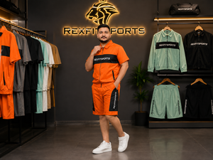 REXFIT SPORTS 2026 Conjunto Deportivo Personalizado para Hombre, Chaqueta con Cremallera Completa y Pantalones Cortos de Nailon Naranja, Ropa Deportiva Personalizada - Product Image 6