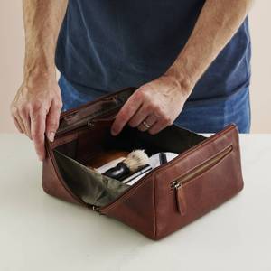 Wholesale Mens Genuine Leather Toiletry Bag Dopp <b>Kit</b> Travel Wash Bag <b>Shaving</b> <b>Kit</b> Organizer Buffalo Leather B2B TYG-0118 - Product Image 3