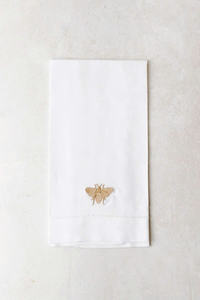 Toalla de invitado clásica de algodón blanco hecha a mano al por mayor, servilleta de té con abeja dorada bordada personalizada, lavable a máquina para el hogar, hoteles y bodas - Product Image 3