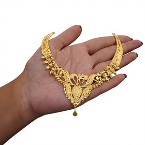 22K Solid Gold <b>Necklace</b> Traditional Floral Design Handcrafted Yellow Gold Jewelry <b>Statement</b> Bridal <b>Necklace</b> for Women - Product Image 1