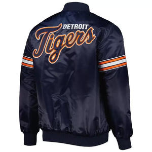 Chaqueta Varsity Azul Marino Personalizada para Hombre, Chaqueta Bomber con Ribete Naranja en Contraste, Uniforme de Béisbol Letterman al por Mayor, Ropa Deportiva - Product Image 3