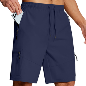 <b>Men's</b> Navy Blue Quick Dry Cargo <b>Shorts</b> Knee Length Elastic Waist Drawstring <b>Zip</b> <b>Pockets</b> - Product Image 1
