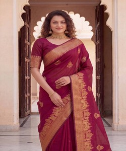FANCY LICHI SILK WEAVING WORK <b>SAREE</b> with UNSTITCHED BLOUSE FESTIVE WEAR WHOLESALE PRICE SF-1092 <b>RED</b> FLOOR-LENGTH QUICK DRY 85024 - Product Image 3