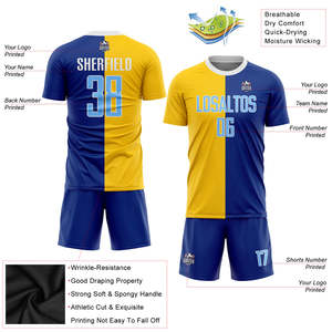 Uniforme de Fútbol Personalizado con Diseño Vertical Azul y Amarillo, Conjunto de Camiseta de Fútbol para Hombre, Sublimado, Ropa Deportiva Profesional, Uniforme de Equipo Personalizado, Suministro OEM - Product Image 2