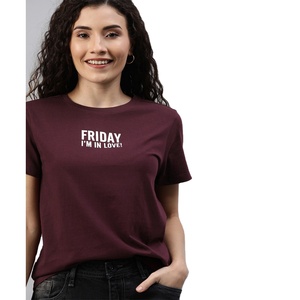 Wholesale Price Fashion 100% Cotton Curve Hem Women T Shirt - Product Image 1