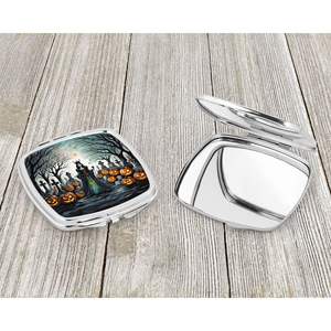 Espejo de maquillaje de viaje compacto Spooky Halloween Evil Queen, espejo decorativo de bolsillo de mano plegable para mujeres y niñas - Product Image 3