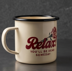 OEM Printed Enamel Coffee <b>Mug</b> Edgy Novelty Typography Theme Iron Travel Drinking Vessel Wholesale Direct Trade Vendor Source - Product Image 4