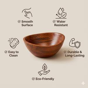 Elegante tazón para servir de 10.5 x 4.5 pulgadas, tazón de madera de mango con acabado cerezo para frutas y ensaladas, tazón decorativo de madera para la mesa. - Product Image 2