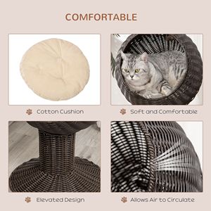 Cuccia per Gatti Rialzata da 27 Pollici, Girevole a Forma di Uovo, con Cuscino Spesso, Tappetino Naturale in Erba Intrecciata, Colore Caffè, Lavabile, per Cani e Gatti - Product Image 5