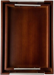 Bandeja Decorativa de Bambú, Diseño Rectangular Minimalista con Asa de Metal, Paquete de una Sola Pieza - Product Image 4