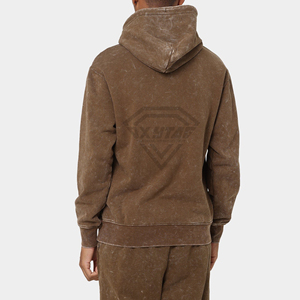 Ensemble de survêtement personnalisé pour hommes, en molleton épais marron, effet délavé à l'acide, comprenant un sweat à capuche et un pantalon de survêtement, coupe oversize, vente en gros, fabricant - Product Image 4