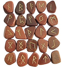 Juego de Runas de cristal caído de piedra dorada roja de alta calidad, piedra de energía Wicca de cuarzo Natural para protección vikinga de meditación intuitiva - Product Image 1