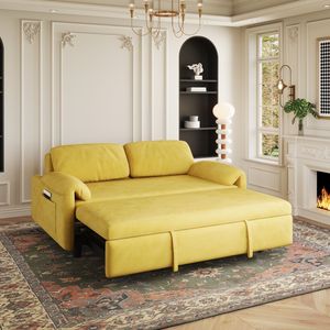 Elegante Divano Letto in Velluto Giallo a Doppio Uso, Trasformabile in Letto Estraibile per Soggiorno - Product Image 3