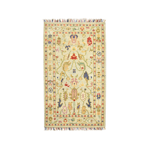 Hand-Knotted Cream Wool Area <b>Rug</b> with <b>Pastel</b> Floral Tribal Motif Multicolored Fringe Low Pile & Fluffy Texture - Product Image 5