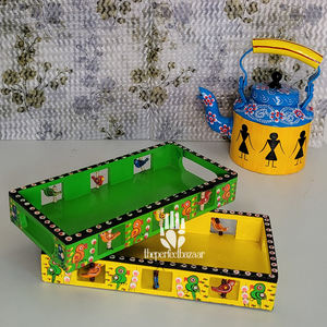 Plateau de service en rotin multicolore peint à la main, design moderne, compatible lave-vaisselle, sans danger pour les aliments, portable - Product Image 2