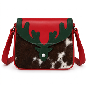 Christmas Reindeer Hairon Cowhide <b>Leather</b> Crossbody Purse Red Green Western Shoulder Purse Winter Holiday Rustic Cowgirl <b>Handbag</b> - Product Image 2