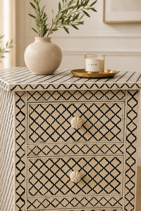 Decorative Bone Inlay Solid Wood Nightstand Handmade Bedside Table Three Drawer Storage <b>Cabinet</b> for Bedroom - Product Image 3