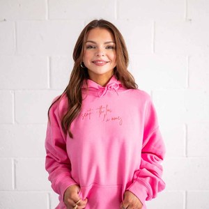 Sudadera con Capucha Extra Grande Rosa con Estampado de Letras en la Parte Delantera, Manga Larga, Forro Polar, Ropa Casual - Product Image 1