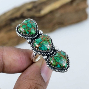 Anillo de Turquesa Verde en Forma de Corazón Natural, Plata de Ley 925, Joyería Hecha a Mano con Piedras Preciosas, Regalo para Ella, Venta al Por Mayor - Product Image 2