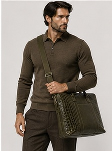 Sacoche pour ordinateur portable en cuir véritable de qualité supérieure, grand format, style vintage, pour hommes, motif alligator, sac messager professionnel, sac de travail extérieur - Product Image 2