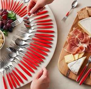 Juego de Cubiertos Modernos con Mangos Rojos, Cuchillo, Tenedor y Cuchara de Acero Inoxidable, Aptos para Lavavajillas, Vajilla para Catering - Product Image 5
