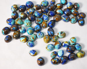 Cabochon ovale en azurite et malachite naturelle, dos plat, 9x7 mm, calibré, pierre précieuse non montée pour la création de bijoux - Product Image 6