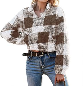 Sudadera de piel sintética de alta calidad para mujer, sudadera peluda con media cremallera, jersey de Sherpa corto de lana cálida, sudadera informal de invierno, diseño propio - Product Image 1