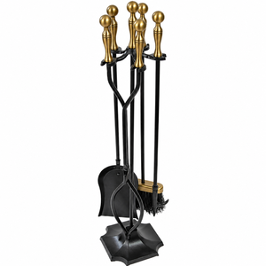 Juego de herramientas para chimenea de latón macizo moderno, estilo vintage, chapado en oro, con soporte, pinzas, pala, cepillo y pichón para interiores. - Product Image 4
